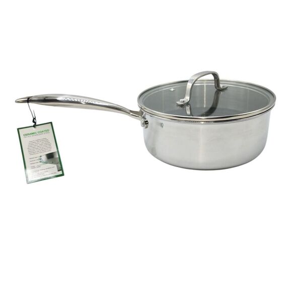 Lexi Home Ceramic Coated Tri-Ply Stainless Steel 2.7Qt Saucepan Cookware And Lid - Picture 3 of 13